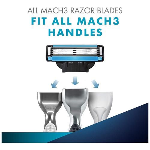 Gillette Mach 3 Razor/Refill - With Comfort Gel Bar, Micro Fin & Indicator Lubrication Strip, 4 pcs  
