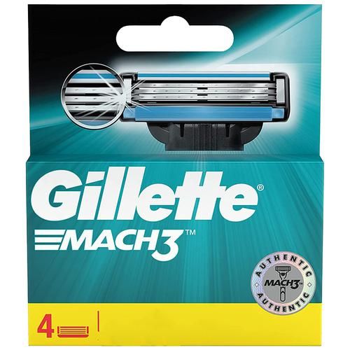 Gillette Mach 3 Razor/Refill - With Comfort Gel Bar, Micro Fin & Indicator Lubrication Strip, 4 pcs  