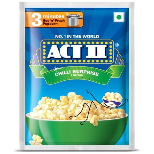 ACT II Instant Popcorn - Chilli Surprise Flavour, Snacks, 30 g Pouch Zero Cholesterol