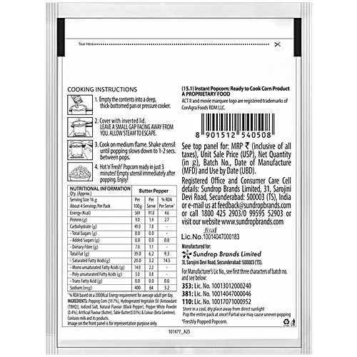 ACT II Butter Pepper Flavour Instant Popcorn, 70 g Pouch Zero Cholesterol
