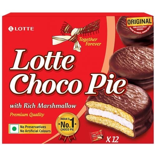 Lotte Choco Pie - Original, With Rich Marshmallow, No Preservatives, 25 g (Pack of 12) Premium Quality, 100% Vegetarian