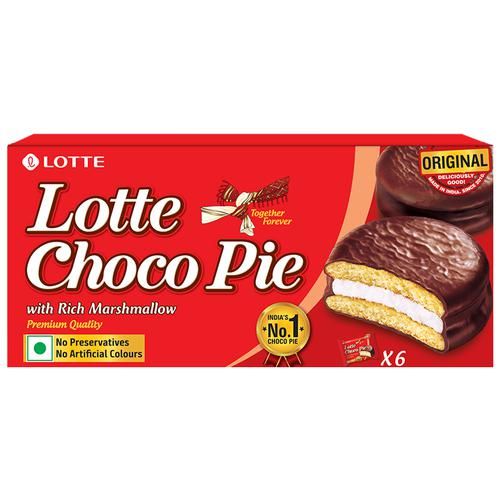 Lotte Choco Pie - Original, With Rich Marshmallow, No Preservatives, 28 g (Pack of 6) 