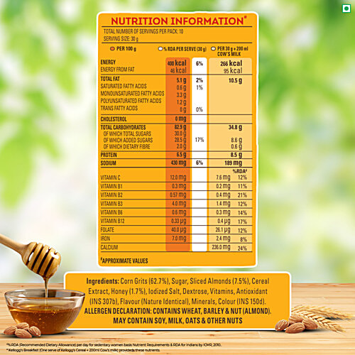 Kellogg's Corn Flakes With Real Almond & Honey, 300 g  High in Vitamin C, High in Iron