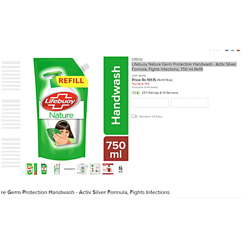 Lifebuoy Germ Protection Handwash - Neem Protect, 750 ml Refill Pack 