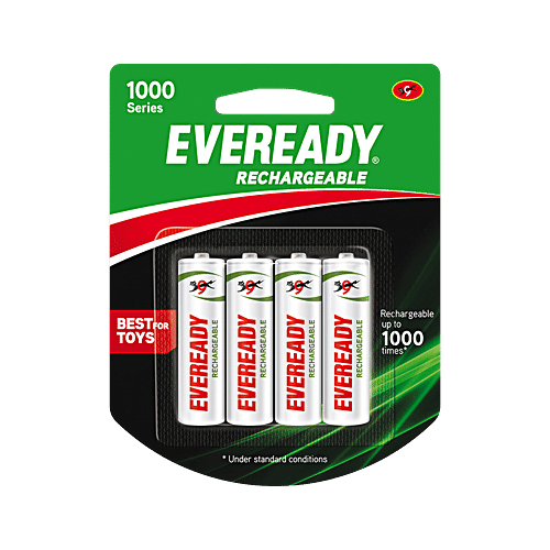 Eveready AA Rechargeable Battery - 1000 Series, 4 pcs  Ideal For High Drain Devices, Low Discharge Mechanism