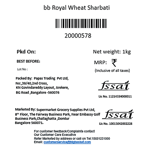 bb Royal Wheat Sharbati, 1 kg Pouch 