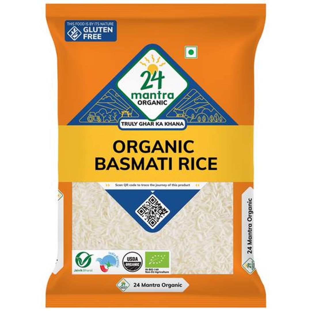 24 Mantra Organic Organic Rice/Akki - White Basmati, 1 kg Pouch
