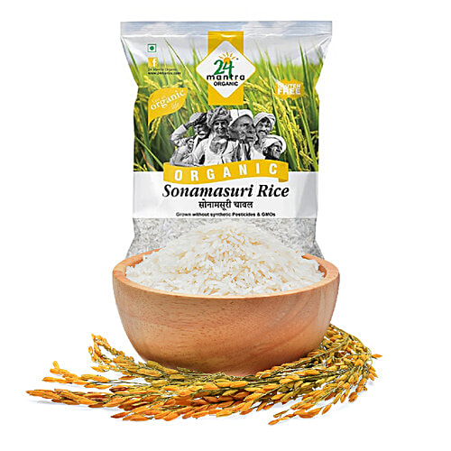 24 Mantra Organic Sonamasuri Raw Rice/Akki - Polished, 5 kg Pouch 