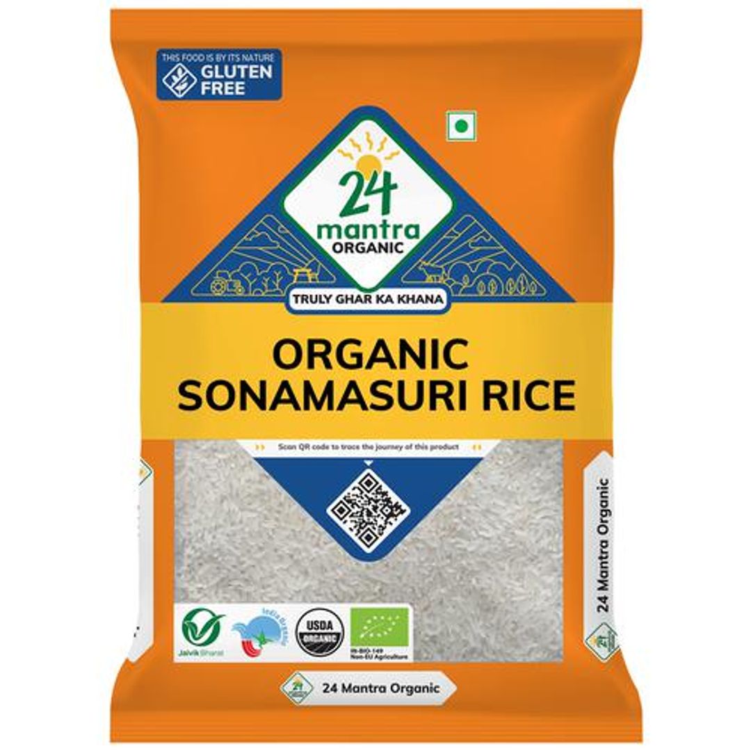 24 Mantra Organic Organic Sonamasuri Raw Rice/Akki - Polished, 5 kg Pouch