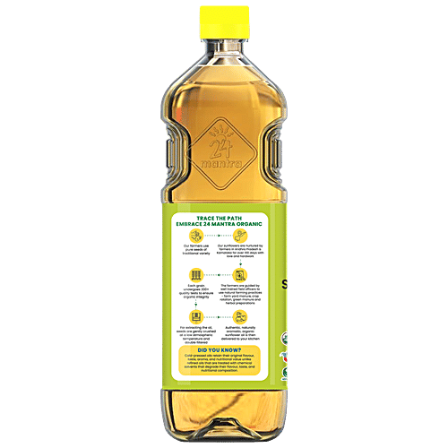 24 Mantra Organic Cold Pressed Sunflower Oil, 1 L Bottle Cholesterol & Trans Fats Free