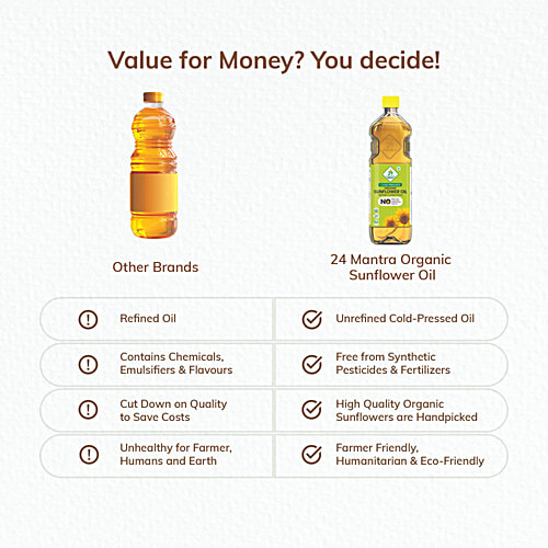 24 Mantra Organic Cold Pressed Sunflower Oil, 1 L Bottle Cholesterol & Trans Fats Free