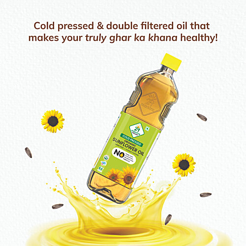 24 Mantra Organic Cold Pressed Sunflower Oil, 1 L Bottle Cholesterol & Trans Fats Free