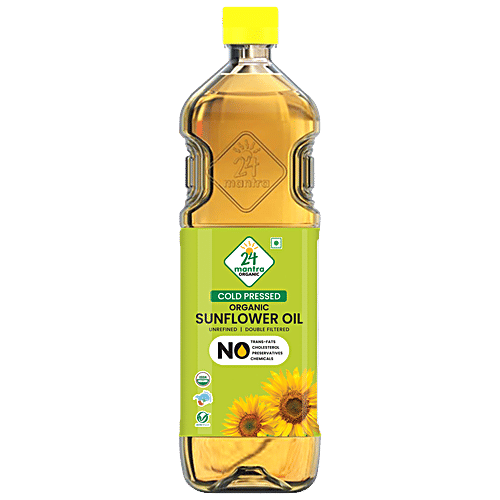 24 Mantra Organic Cold Pressed Sunflower Oil, 1 L Bottle Cholesterol & Trans Fats Free