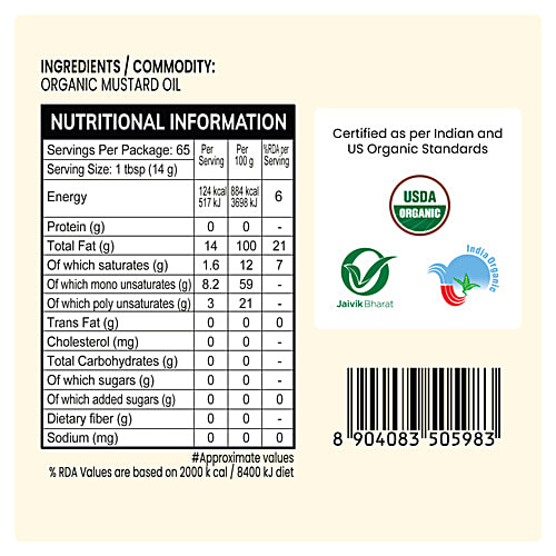 24 Mantra Organic Cold Pressed Mustard Oil, 1 L Bottle