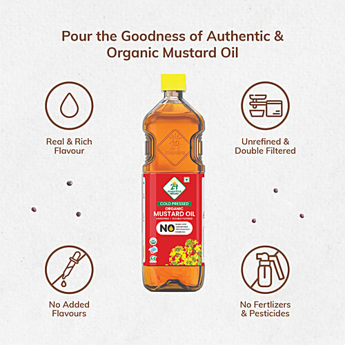 24 Mantra Organic Cold Pressed Mustard Oil, 1 L Bottle