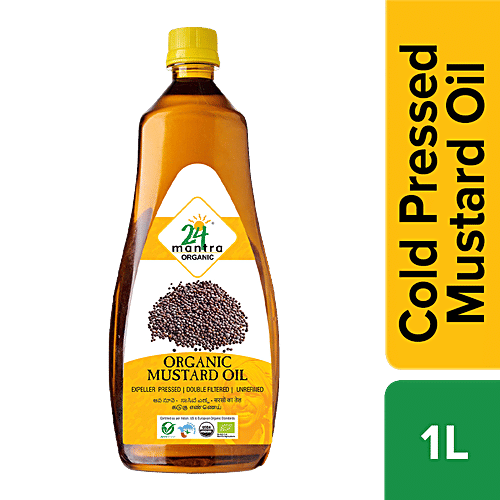 24 Mantra Organic Cold Pressed Mustard Oil, 1 L Bottle 