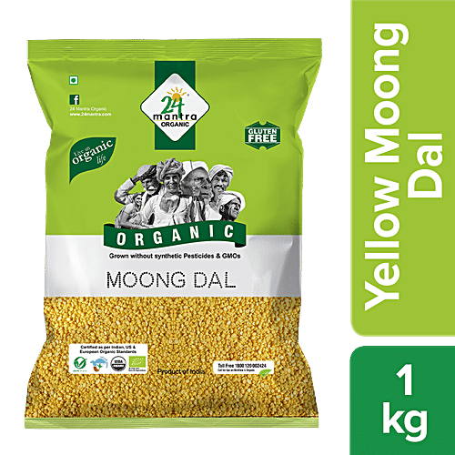 24 Mantra Organic Yellow Moong Dal/Hesaru Bele, 1 kg Pouch 