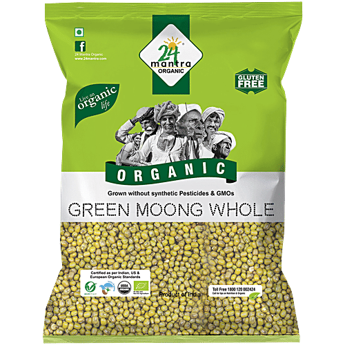 24 Mantra Organic Organic Dal - Green Moong Whole//Hirvi Moong, 1 kg Pouch Gluten Free