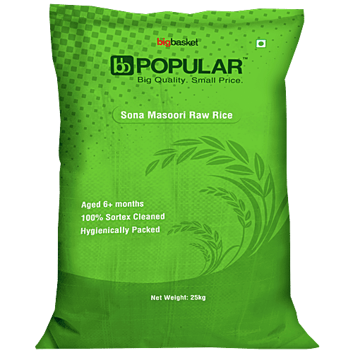bb Popular Rice/Chawal - Raw, Sona Masoori, 25 kg (6 - 11 Months Old) 