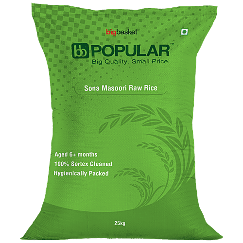 bb Popular Rice/Chawal - Raw, Sona Masoori, 25 kg (6 - 11 Months Old) 