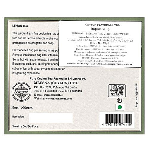 Mlesna Tea Bags - Lemon, 50 Ba g x 2 g Each 100 gm 