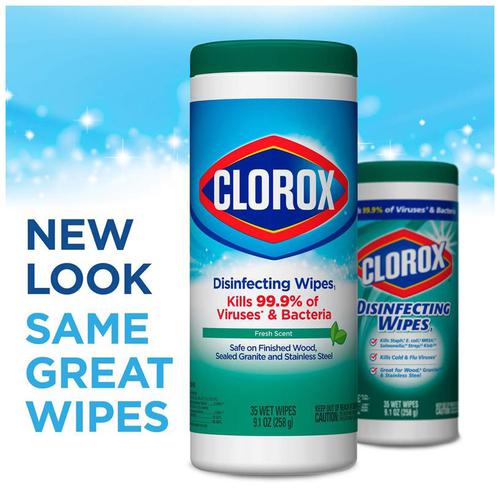Clorox Disinfecting Wipes - Fresh Scent, Safe on Finished Wood, Sealed Granite & Stainless Steel, 35 pcs  Kills 99.9% of Viruses & Bacteria