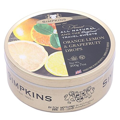Simpkins  Travel Sweets - Orange, Lemon & Grapefruit, 200 g Tin 