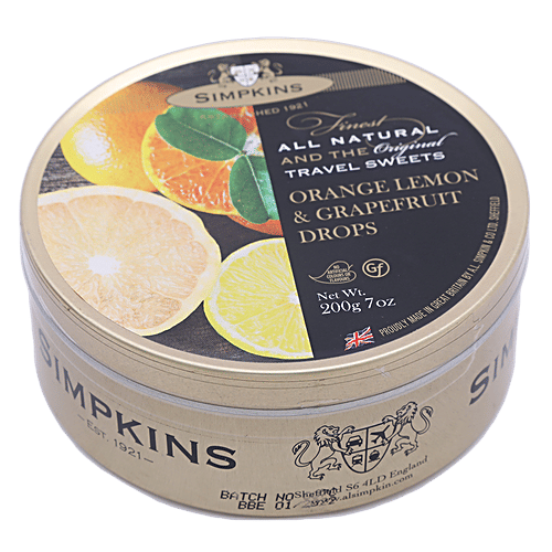 Simpkins  Travel Sweets - Orange, Lemon & Grapefruit, 200 g Tin 