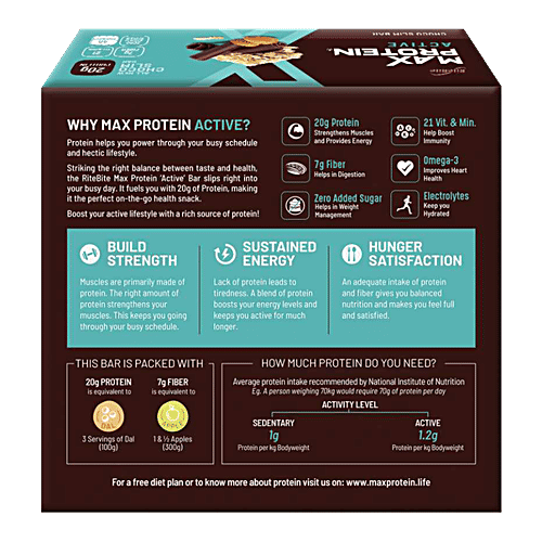 RiteBite Max Protein Bars Choco Slim 20 g Active Protein Bar - Sugar Free Healthy Protein Snacks, 67 g (Pack of 6) Zero Added Sugar, No Preservatives & Artificial Sweetener