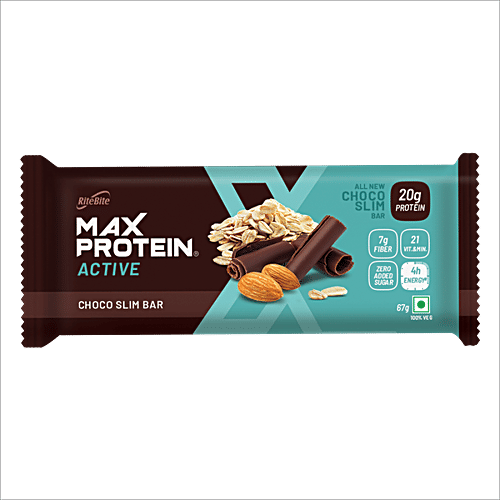 RiteBite Max Protein Bars Choco Slim 20 g Active Protein Bar - Sugar Free Healthy Protein Snacks, 67 g (Pack of 6) Zero Added Sugar, No Preservatives & Artificial Sweetener