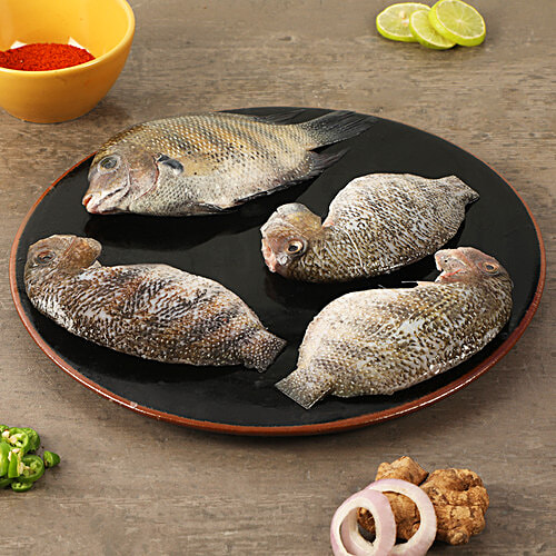 fresho! Pearl Spot Fish - Medium, Cleaned & Whole, Preservative Free, 4 To 5 pcs, 500 g  Preservative Free