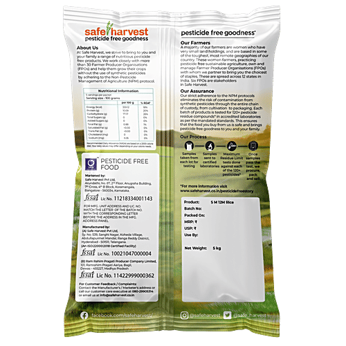 Safe Harvest Sona Masuri Raw Rice/Akki - 12 Months, Pesticide Free, 5 kg  Pesticide Free