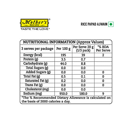 Mother's Recipe Rice Papad - Ajwain, 75 g Pouch 