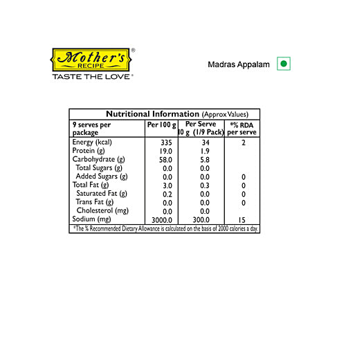 Mother's Recipe Madras Appalam, 100 g Pouch Fresh & Crispy