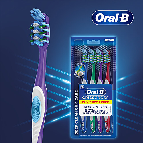 Oral-B Criss Cross Gum Care Toothbrush - With Extra-Long Power Tip Bristles, Soft, 2 pcs (Buy 2 Get 2 Free) Extra-Long Power Tip Bristles