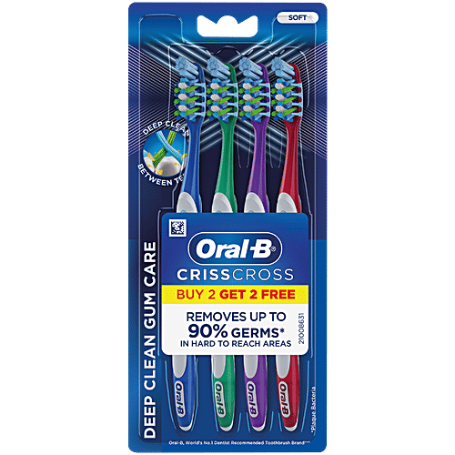 Oral-B Criss Cross Gum Care Toothbrush - With Extra-Long Power Tip Bristles, Soft, 2 pcs (Buy 2 Get 2 Free) Extra-Long Power Tip Bristles