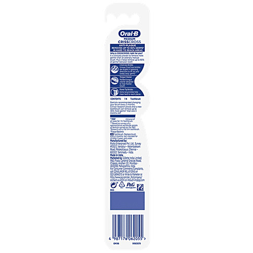 Oral-B Criss Cross Anti-Plaque Toothbrush - Provides Healthy Gums, Medium, 1 pc  End Rounded & Power Tip Bristles