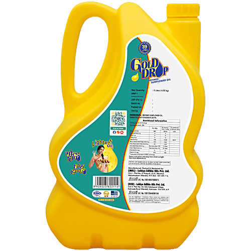Gold Drop  Refined Sunflower Oil, 5 L Can Zero Cholesterol