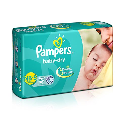 Pampers  Baby-Dry Disposable Diapers - NB-S, Up to 8 kg, Magic Gel, Upto 12 Hours of Dryness, 46 pcs  