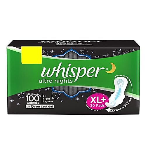 Whisper  Sanitary Pads - Ultra Nights XL+ Wings, 30 Pads  