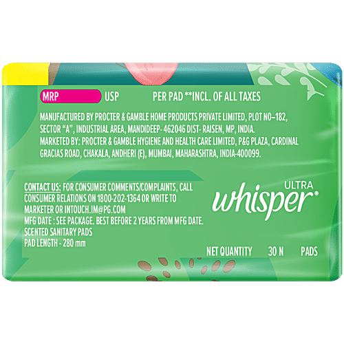 Whisper Ultra Up To No Gap No Leaks Sanitary Pads, XL, 30 pcs  Cottony Soft, No Gap, No Leaks