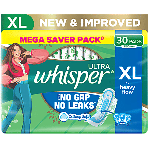 Whisper  Sanitary Pads - XL Wings, Clean, Ultra, 30 pcs  