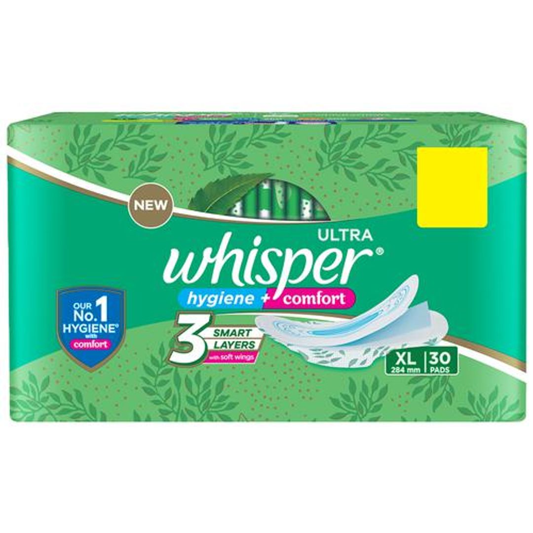 Whisper  Sanitary Pads - XL Wings, Ultra Clean, 30 pcs 