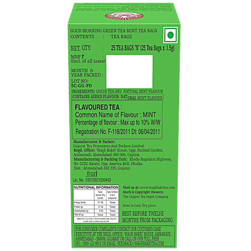 Wagh Bakri Green Tea - Mint, Good morning, 37.5 g (25 Bags x 1.5 g each) 