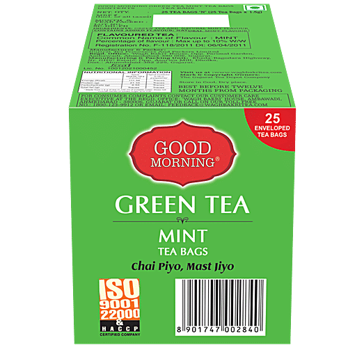 Wagh Bakri Green Tea - Mint, Good morning, 37.5 g (25 Bags x 1.5 g each) 