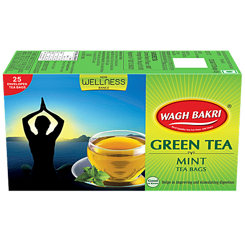 Wagh Bakri Green Tea - Mint, Good morning, 37.5 g (25 Bags x 1.5 g each) 