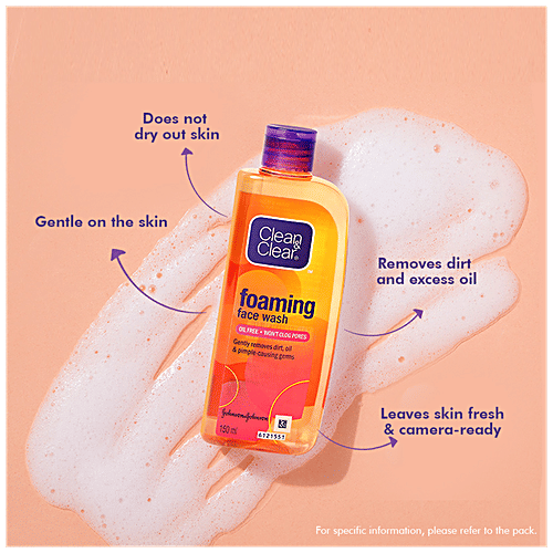 Clean & Clear Foaming Face Wash - Oil-Free, Wont Clog Pores, Removes Oil & 99.8% Pimple Causing Germs, 150 ml  Removes Oil & 99.8% Pimple Causing Germs