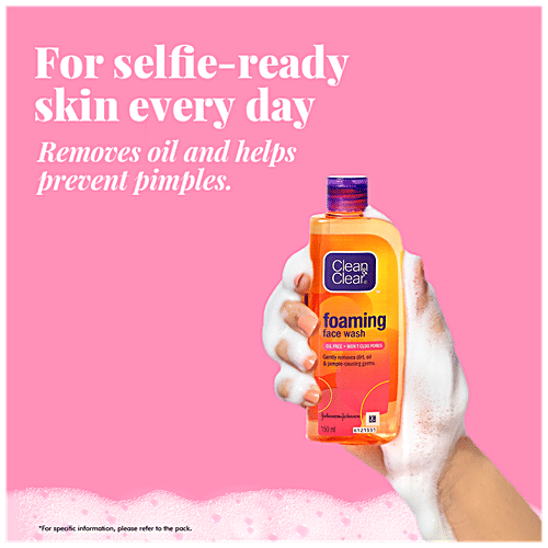 Clean & Clear Foaming Face Wash - Oil-Free, Wont Clog Pores, Removes Oil & 99.8% Pimple Causing Germs, 150 ml  Removes Oil & 99.8% Pimple Causing Germs