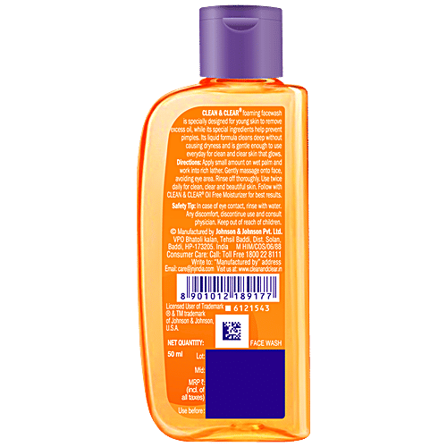 Clean & Clear Foaming Face Wash - Oil-Free, Wont Clog Pores, Removes Oil & 99.8% Pimple Causing Germs, 50 ml  Removes Oil & 99.8% Pimple Causing Germs
