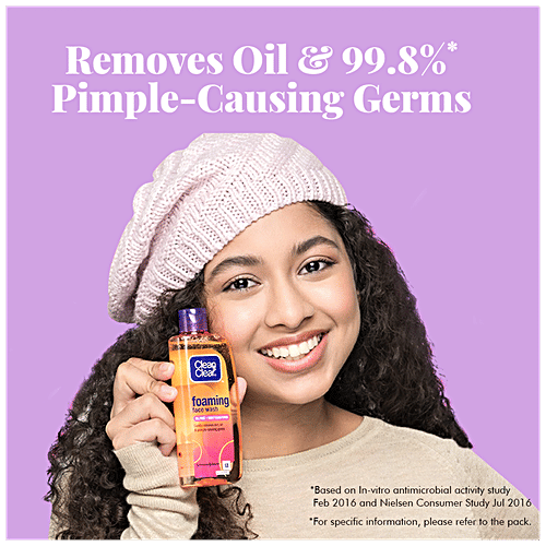 Clean & Clear Foaming Face Wash - Oil-Free, Wont Clog Pores, Removes Oil & 99.8% Pimple Causing Germs, 50 ml  Removes Oil & 99.8% Pimple Causing Germs